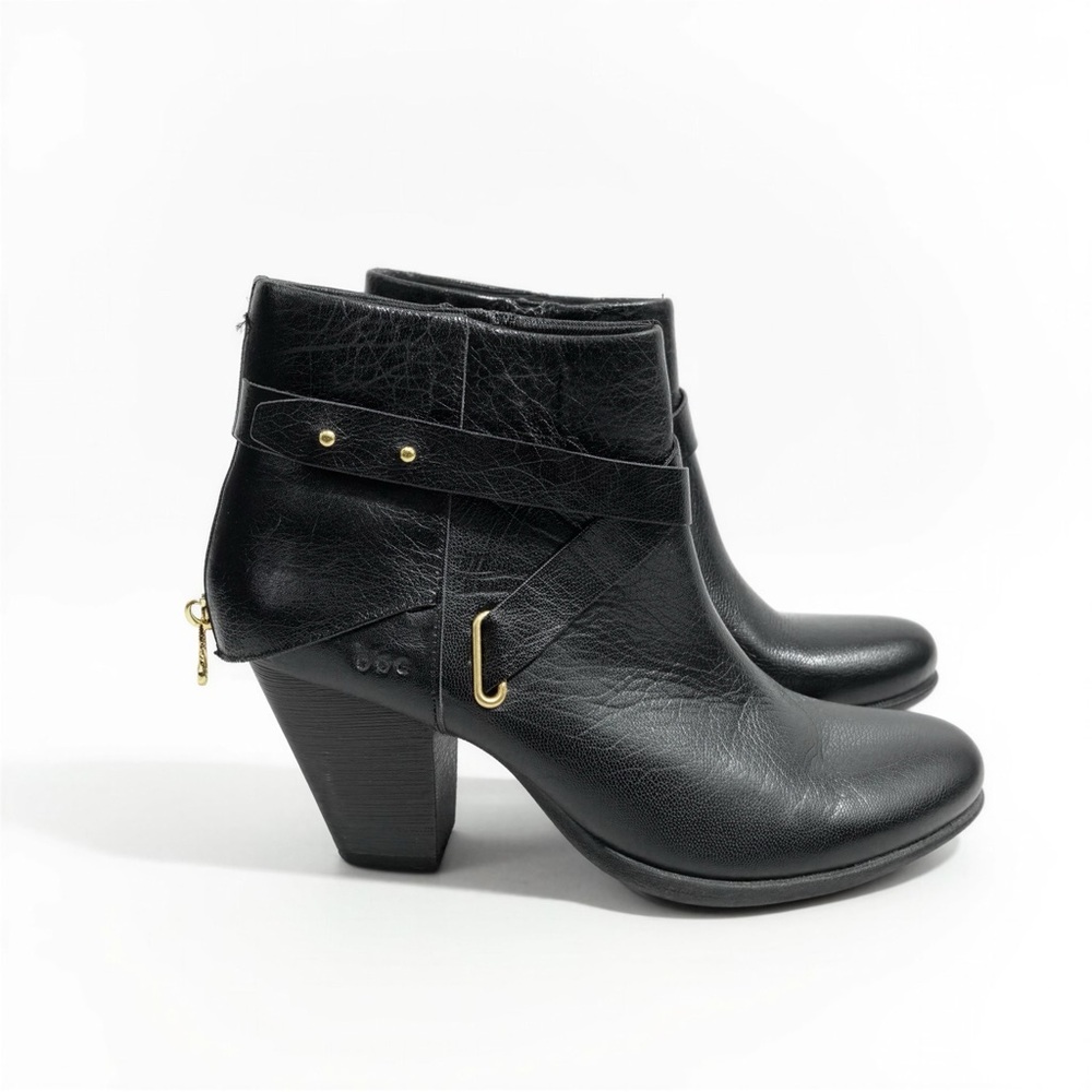BOC Richardson Black Leather Chunky Heel Ankle Boots with Gold Accents -- 8.5